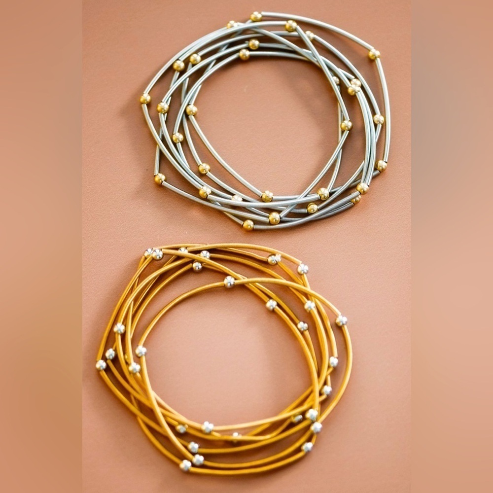 Stretchy layered guitar string bracelet‎ set
